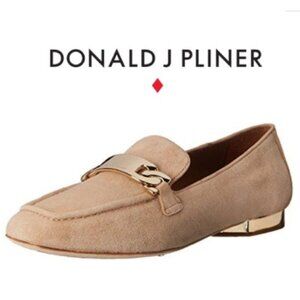 Donald J Pliner Beige Suede Loafers Hola Gold Accent Size 7 Slip On Flat